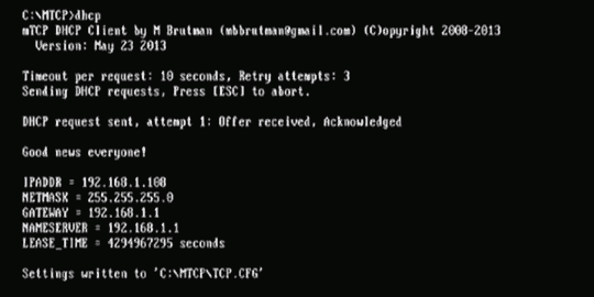 mTCP: DHCP run results