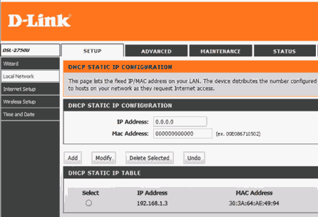 D-Link: DHCP IP MAC