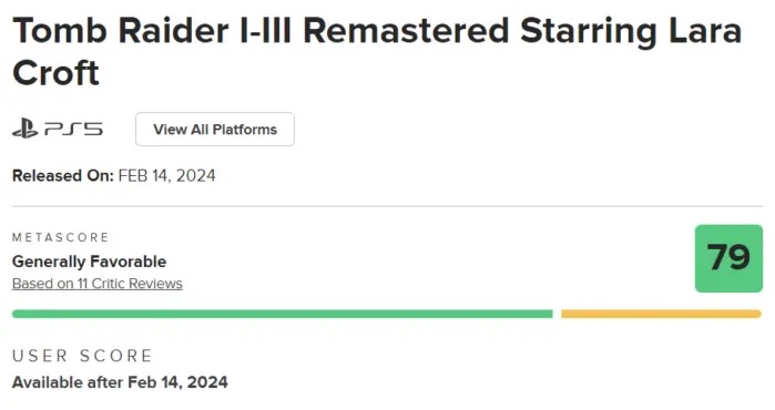 Tomb Raider remastered Metacritic