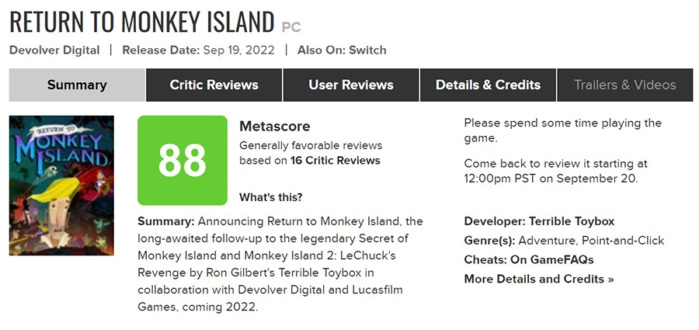 Return to Monkey Island Critic Reviews
